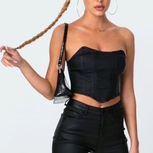 NWT Edikted Chic Faux Black Corset Top With Buttons On Back - Small